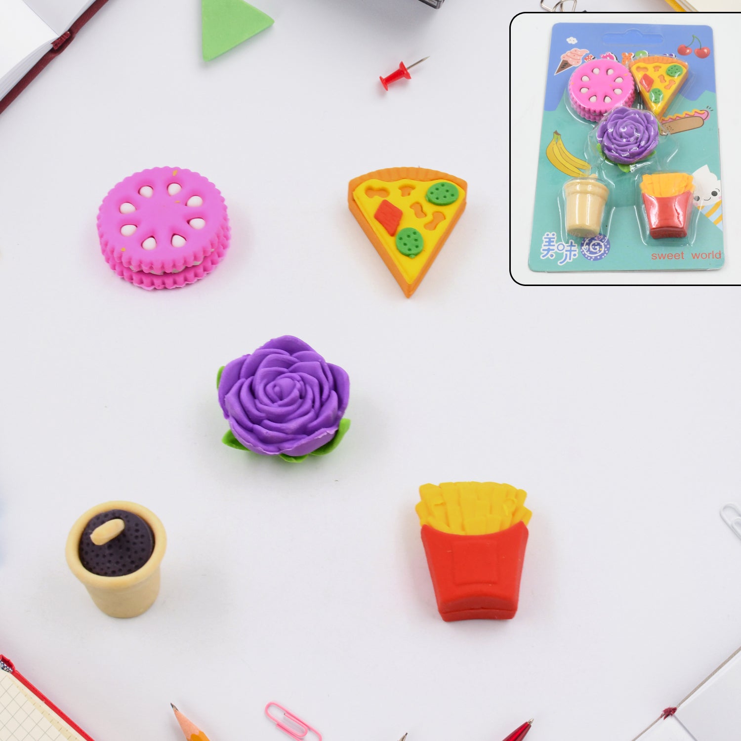 3D Mix Design Fancy & Stylish Colorful Erasers, Mini Eraser Creative Cute Novelty Eraser for Children Different Designs Eraser Set for Return Gift, Birthday Party, School Prize (1 Set)