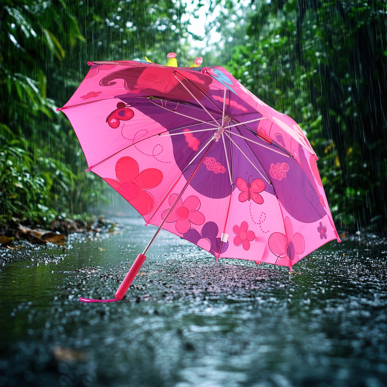 3D Kids Umbrella with Cartoon Print – Cute Waterproof Rain Umbrella (1 Pc)