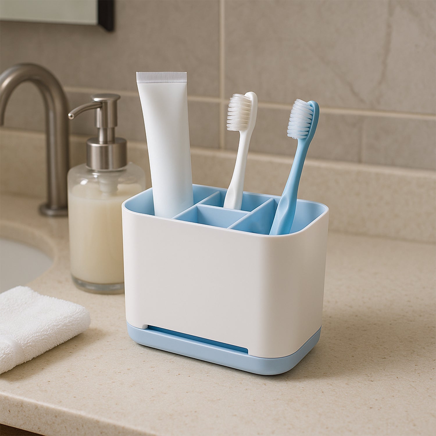 6 Compartment Multi Purpose Organizer Toothbrush Holder Stand Plastic Caddy (1 Pc)