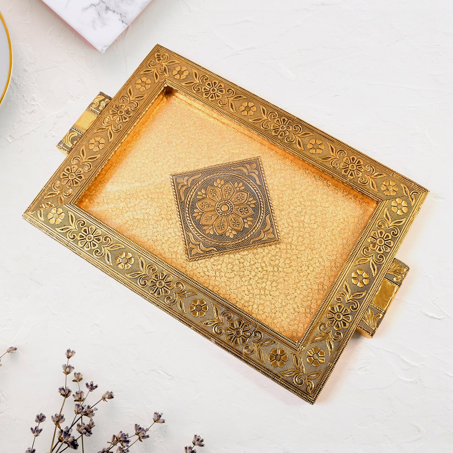 Premium Antique-Style Rajwadi Decorative Serving Tray – 40x26 cm