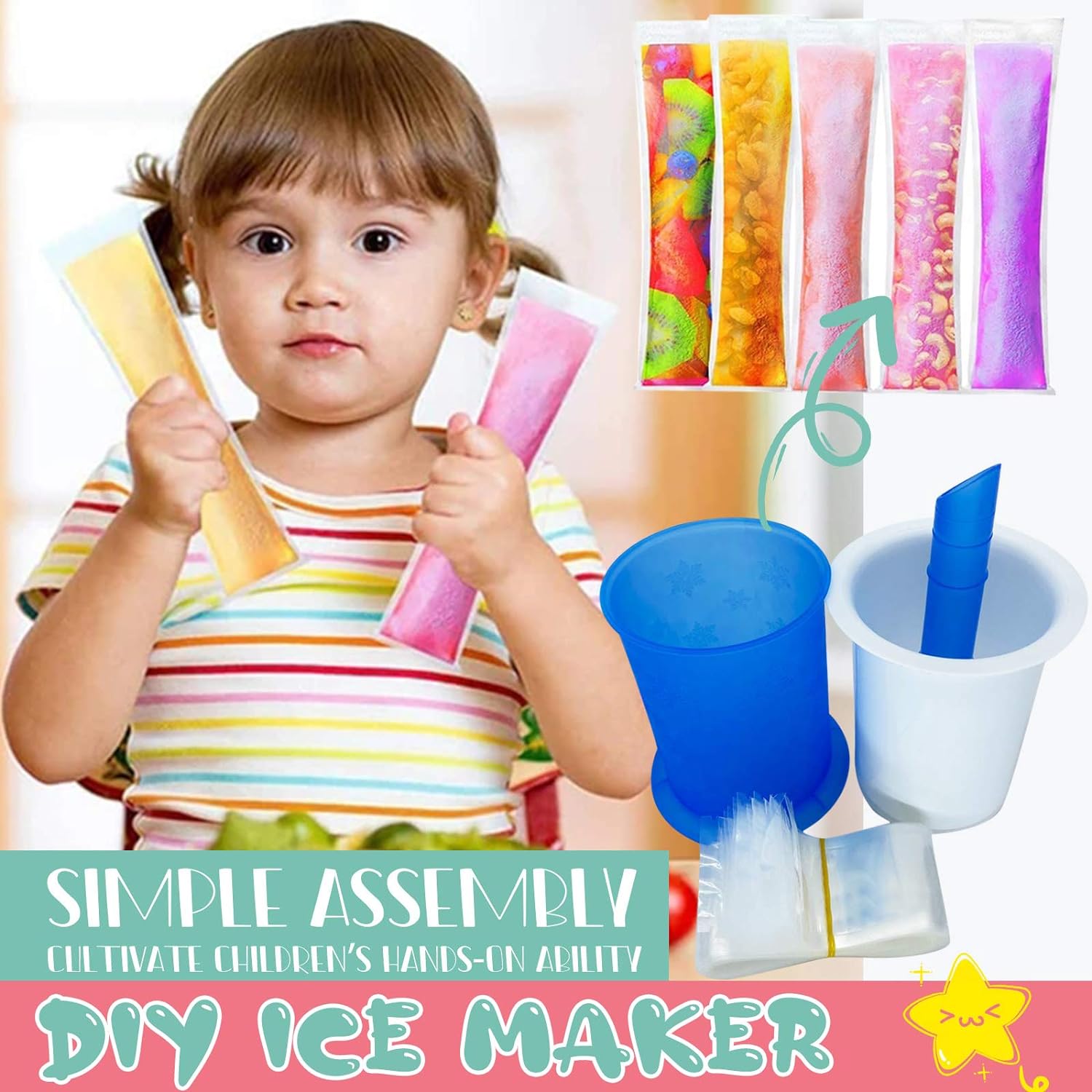 DIY Manual Popsicle Maker – Reusable Ice Cream Mold (Approx 20 Pcs Packing Bag)