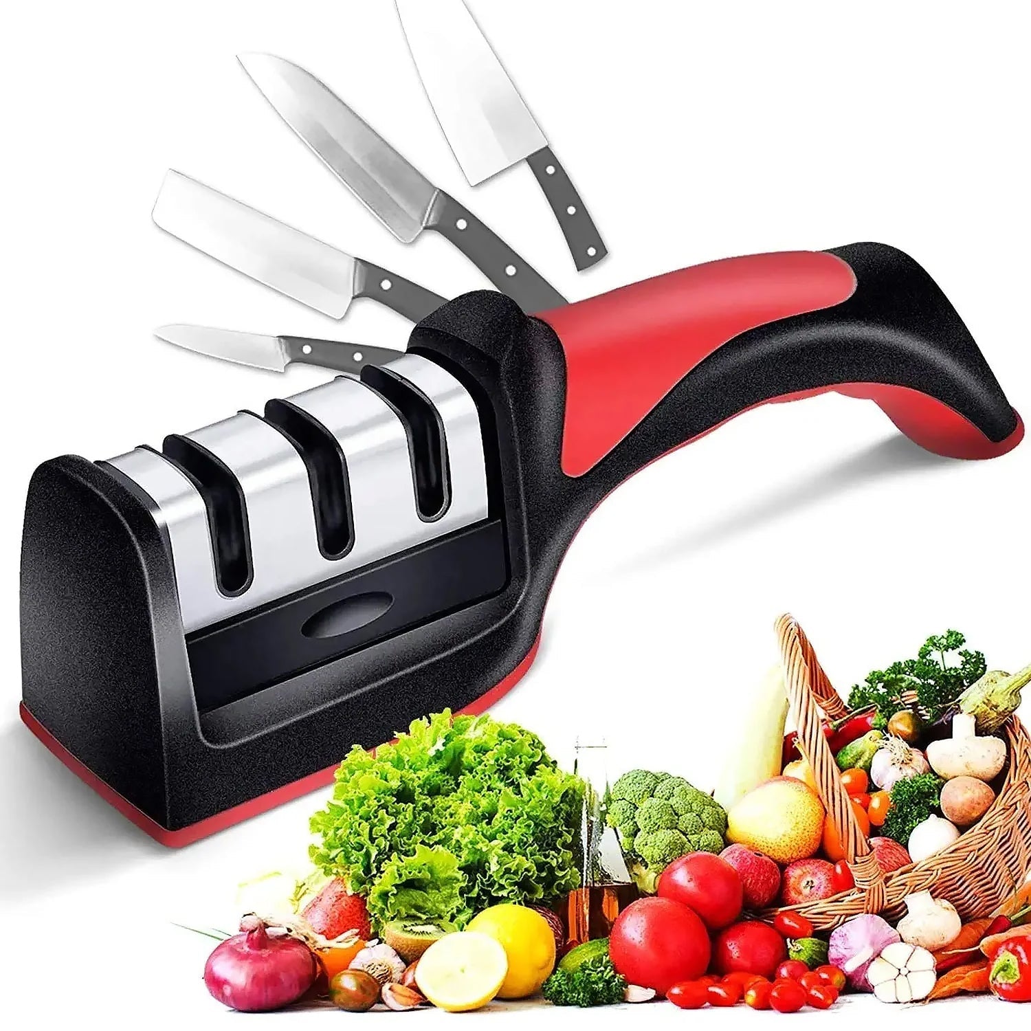 Manual Knife Sharpener 3 Stage Sharpening Tool for Ceramic Knife and Steel Knives (1 Pc)