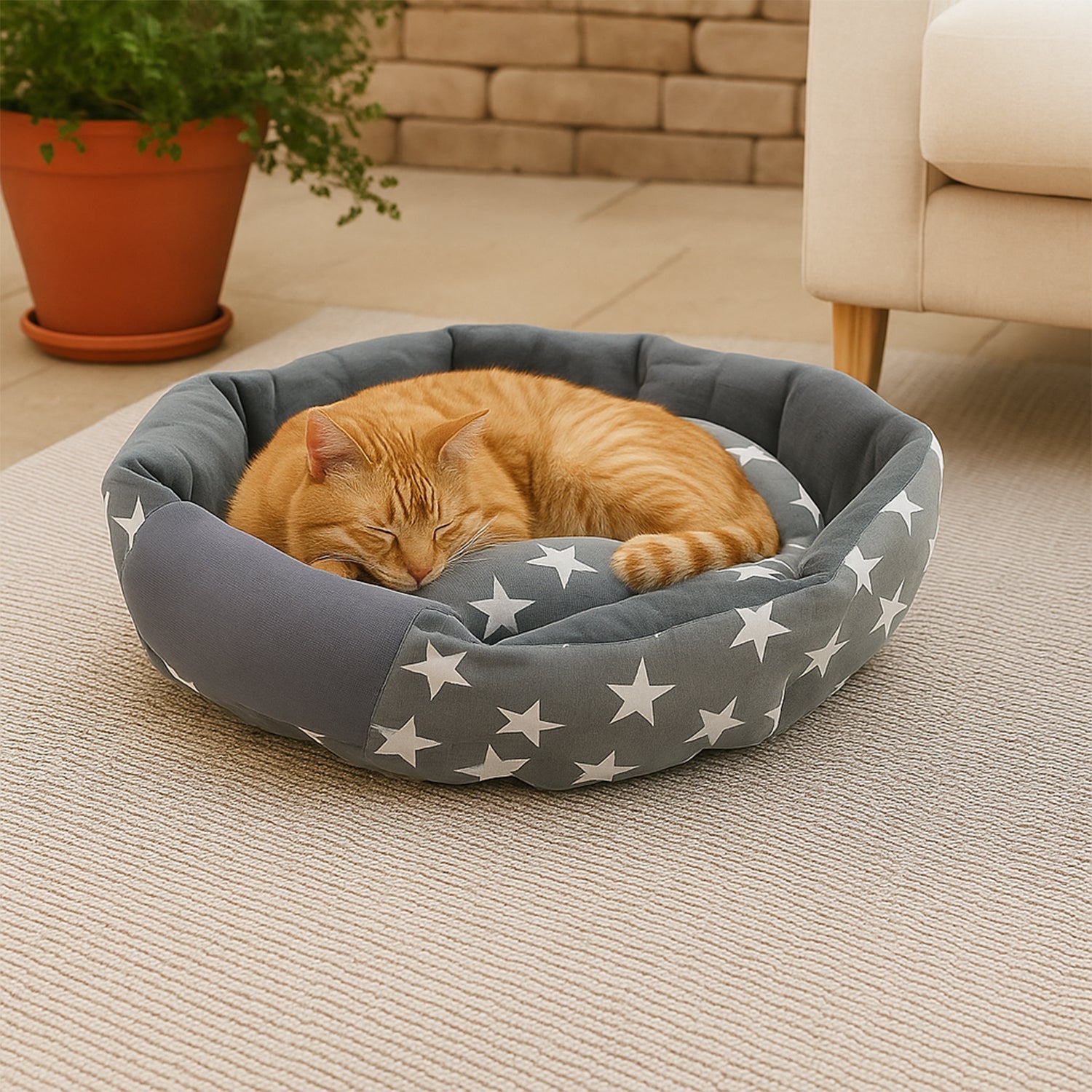 3XL Extra-Large Star Pattern Round Pet Bed for Cats & Small Dogs