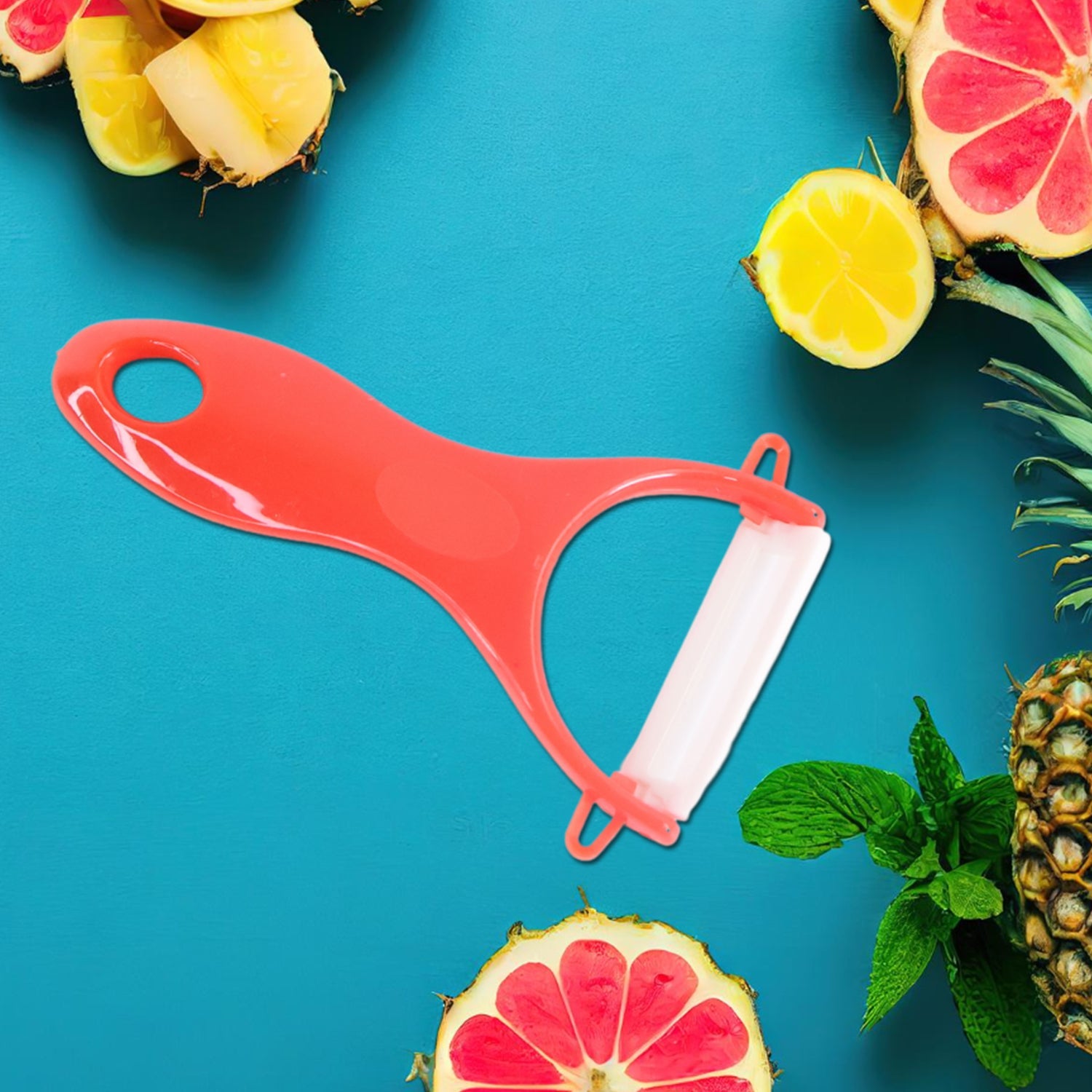 Kitchen Knife Set with Marble-Coated Blades & Red Handles (6 Pc)