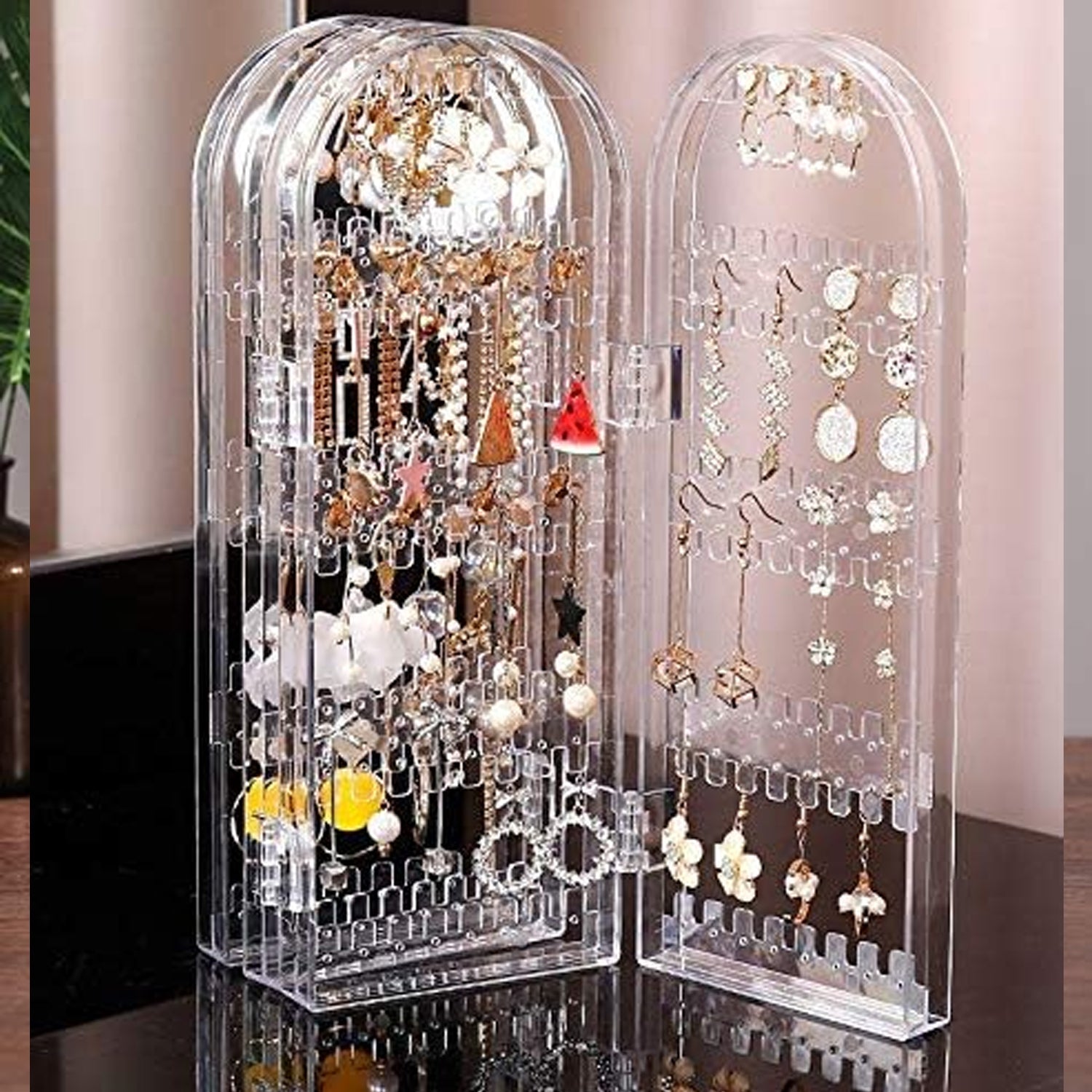 4 Folding Storage Hanger Acrylic Earring Screen Holder Display Stand Clear (1 Set)