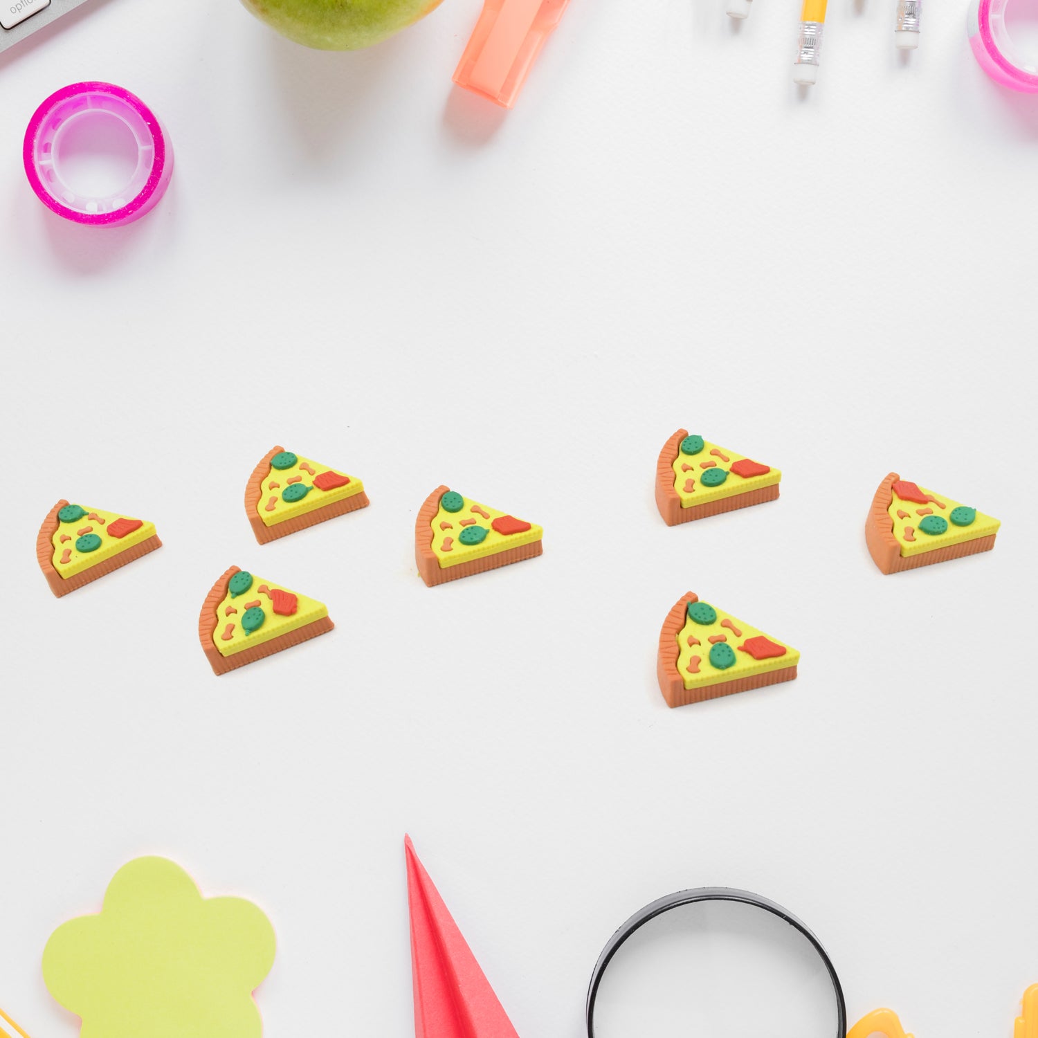 3D Pizza Slices Eraser Set – Fancy & Colorful Stationery for Kids & Gifts (7 slice)