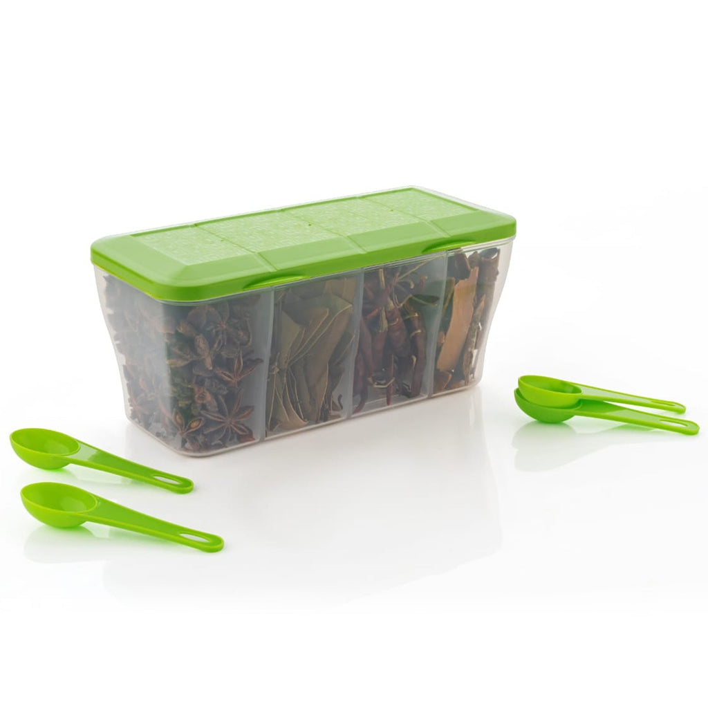 Kitchen Airtight 4-Section Storage Container / Pickle Jar with 4 Spoons (1 Pc / Mix Color)