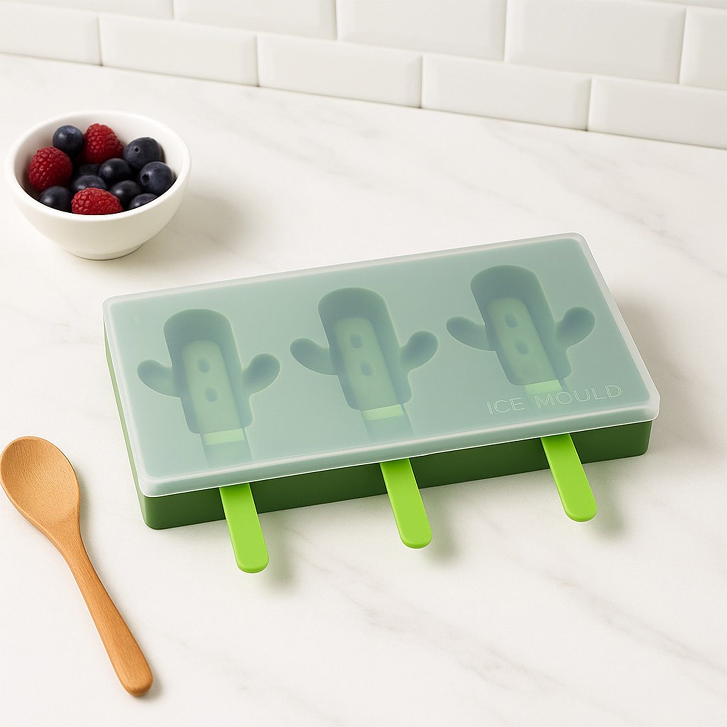 Ice Cream Mould sicle Mold, Cactus Shape Ice  Molds Homemade sicle for DIY Ice sicle, 3-Cavity Summer Food Kitchen Tools (1 Pc)