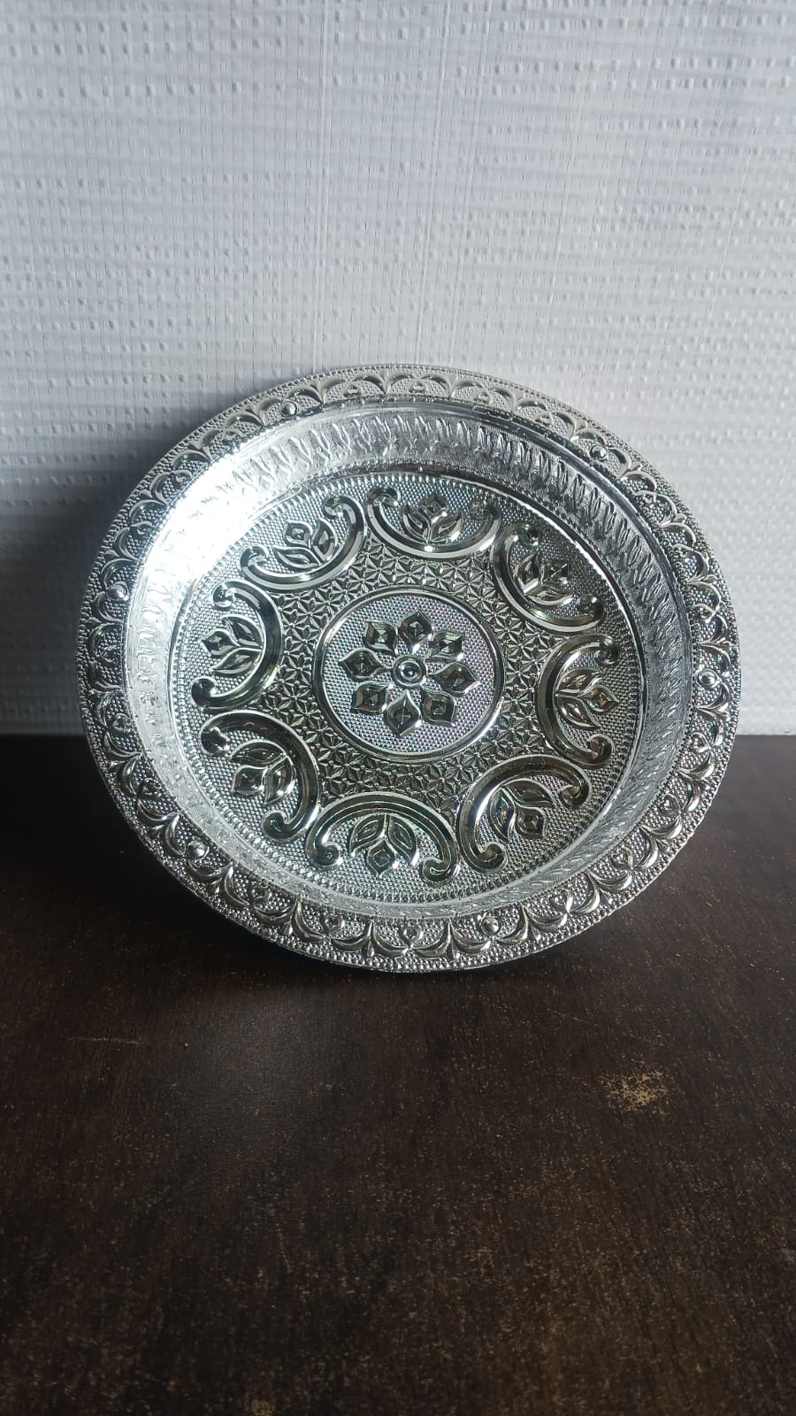 Traditional Silver Finish Plastic Pooja Thali (1 Pc)