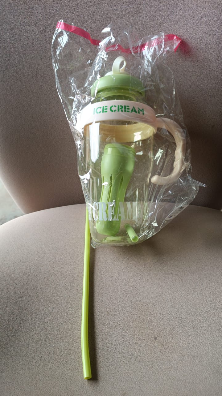 Approx 1300ML Large Capacity Cute Ice Cream Themed Water Bottle with Handle, Straw & Fruit Infuser – Leakproof Sipper for Kids & Adults