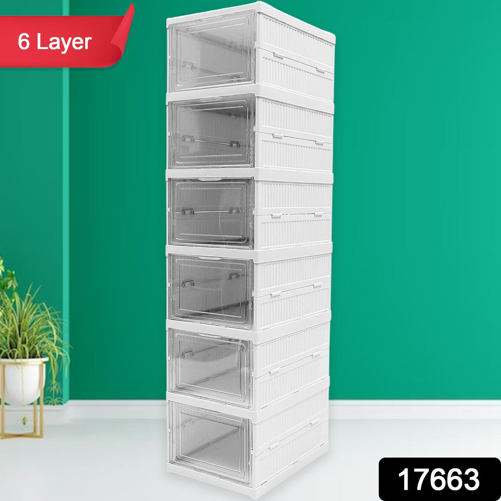 6-Layer Stackable Foldable Storage Organizer Cart for Clothes, Kitchen, Closet & Bathroom