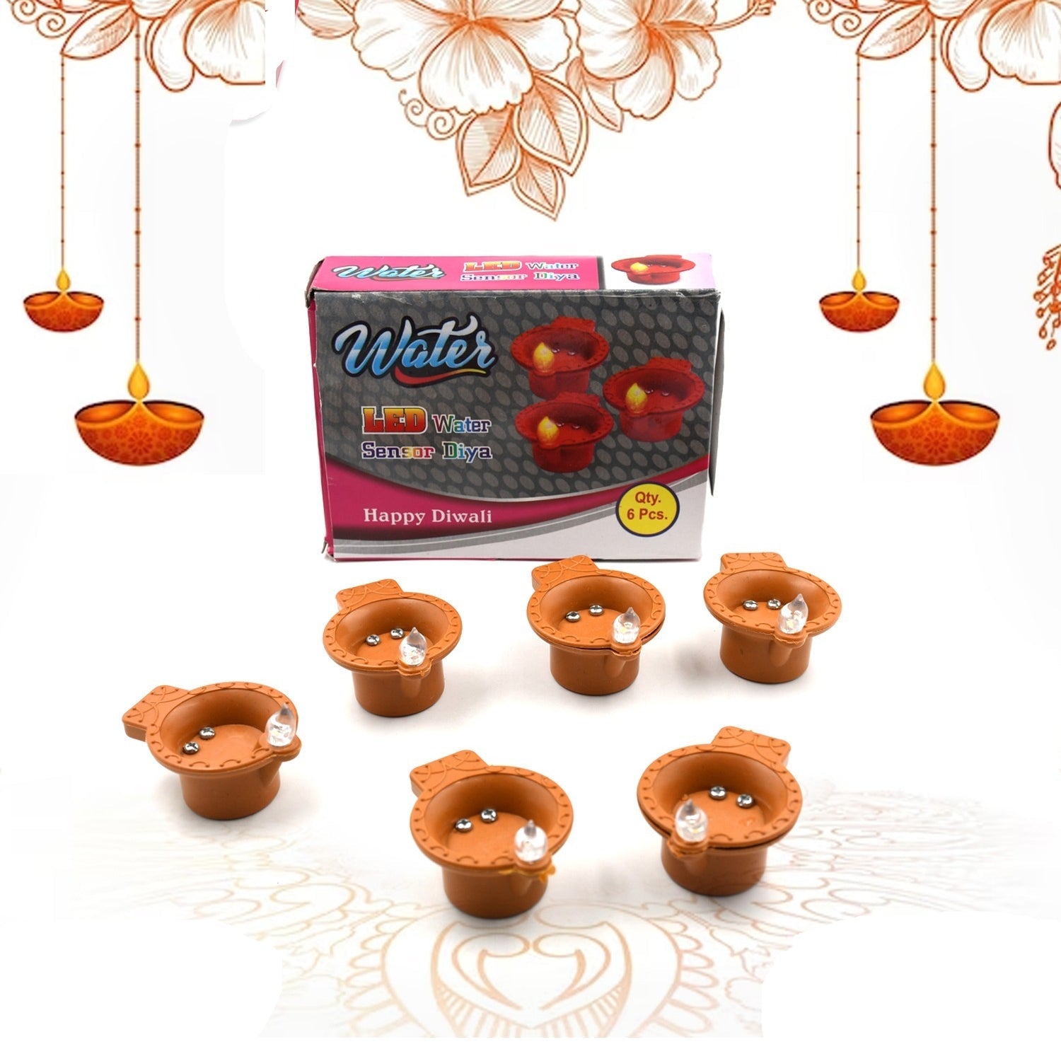 Water Sensor Diyas for Diwali Decoration | Diyas for Home Decoration| Diwali Decoration Items for Home Decor Diyas | Diwali LED Diyas Candle with Water Sensing Technology E-Diya, Diwali (6Pc Set)