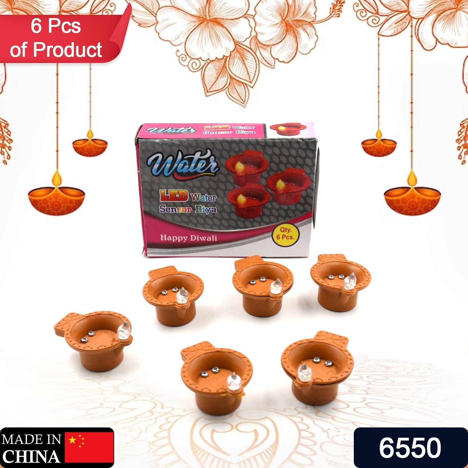 Water Sensor Diyas for Diwali Decoration | Diyas for Home Decoration| Diwali Decoration Items for Home Decor Diyas | Diwali LED Diyas Candle with Water Sensing Technology E-Diya, Diwali (6Pc Set)
