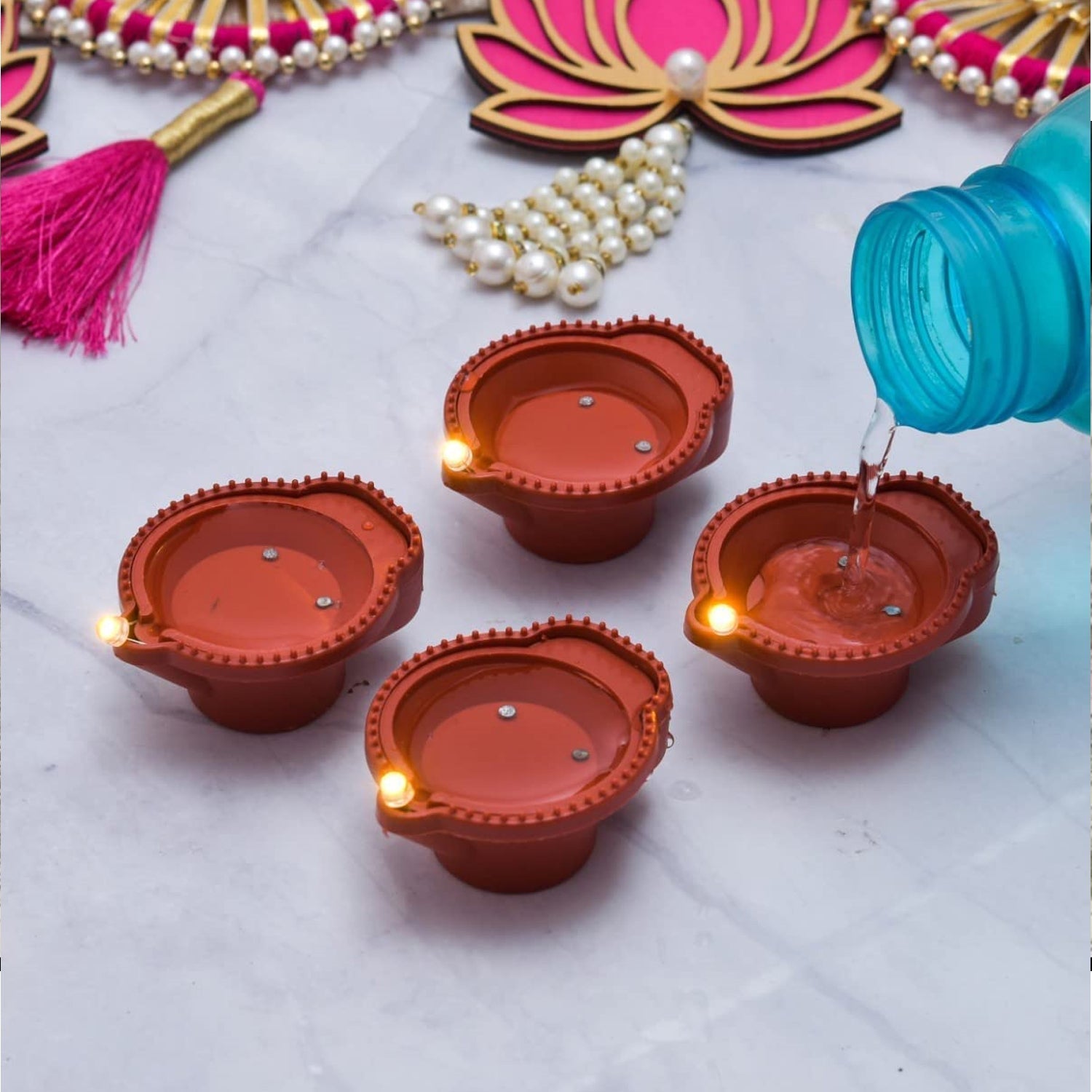 Water Sensor Diyas for Diwali Decoration | Diyas for Home Decoration| Diwali Decoration Items for Home Decor Diyas | Diwali LED Diyas Candle with Water Sensing Technology E-Diya, Diwali (6Pc Set)
