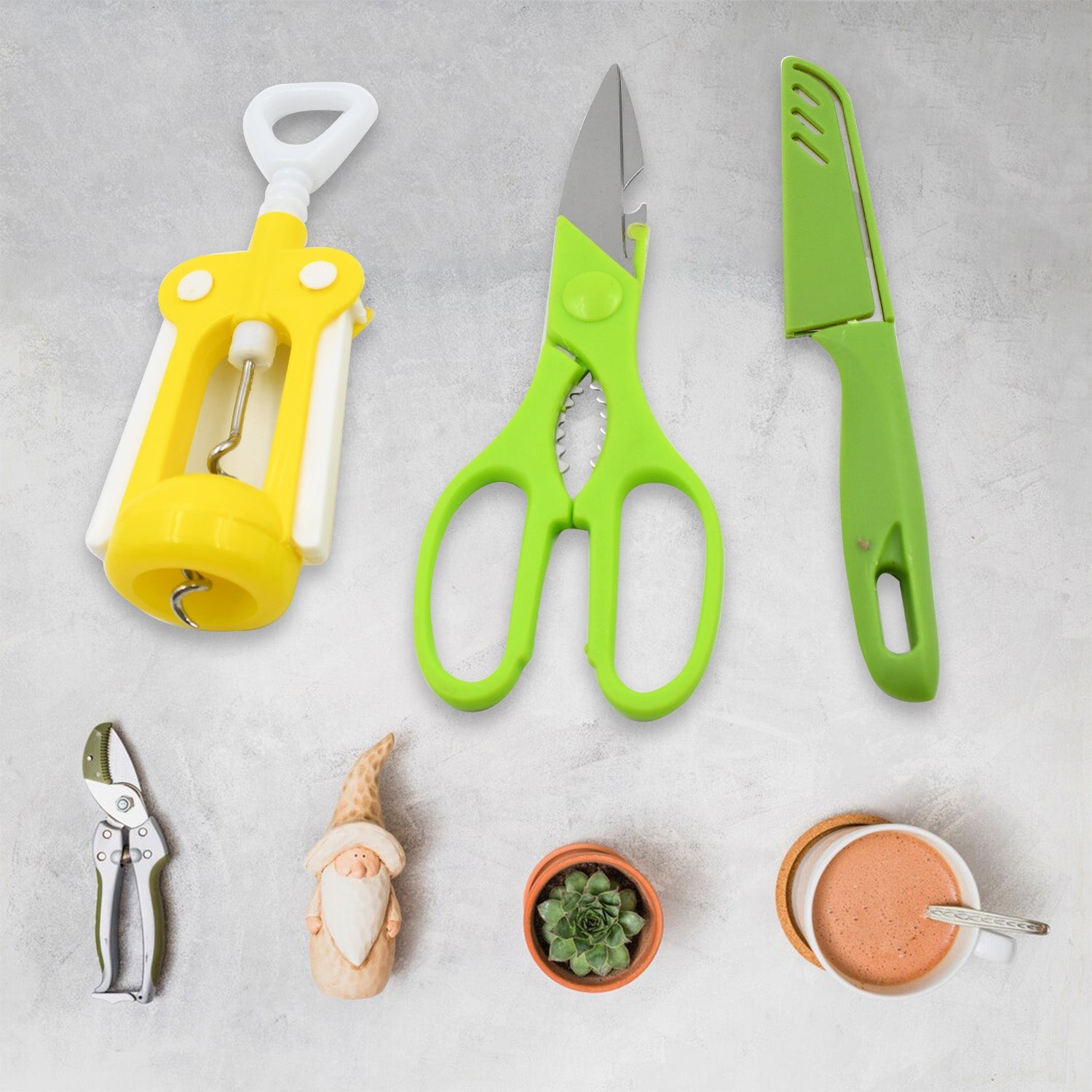 Multifunction Kitchen Tool Set – Stainless Steel & Plastic Knife and Scissors