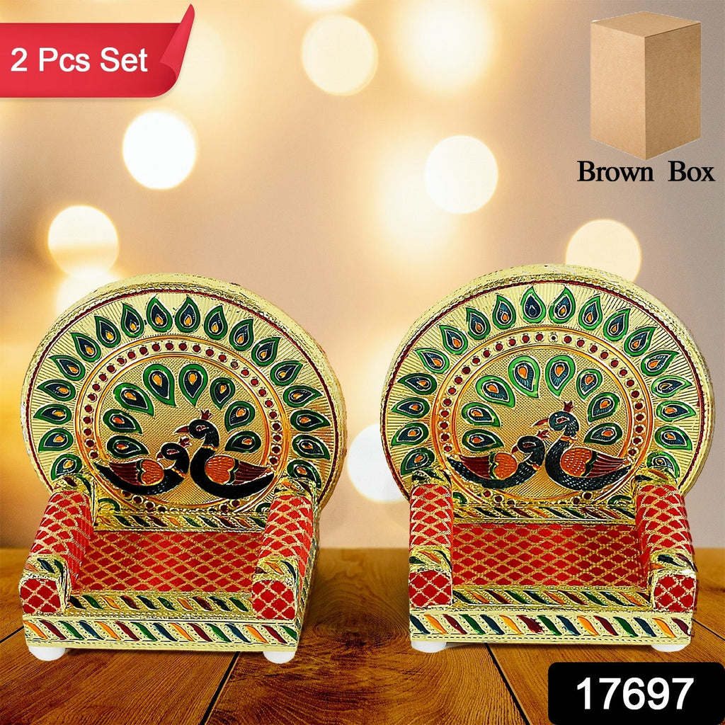 Meenakari Work Laddu Gopal Singhasan  / Sihasan for Pooja Mandir Wooden Krishna Ladoo Bal Gopal Sofa Asan, Home Decorative Premium Look Decorative Singhasan Suitable For Home, Office, Restaurant (2 Pc Set)