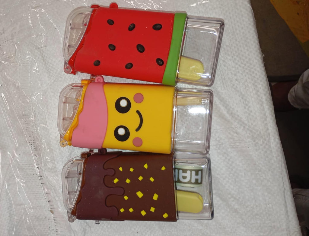 Portable Cute Water Bottle for Kids, Unique Ice Cream Shape water cup, sicle Shaped Plastic Kettle with Straw, Adjustable Shoulder Strap, BPA free, Leakproof (300 ML)