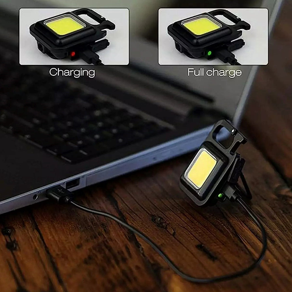 Mini Rechargeable Keychain Flashlight - 4 Light Modes with Folding Bracket & Magnetic Base
