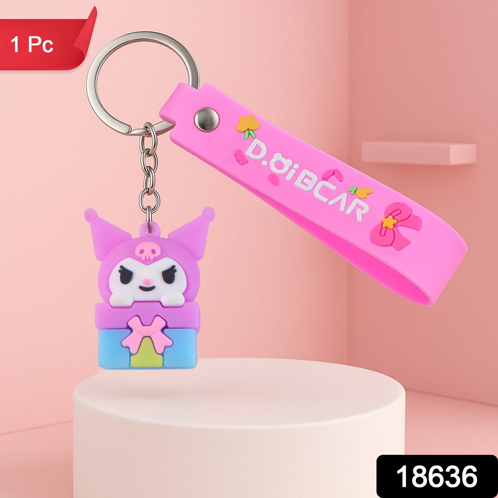 Cute Cartoon Silicone 3D Key Chain with Metal Hook & Strap (Pack of 1)
